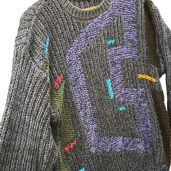 Street Scenes Vintage 80s Geometrics Blue Black Pullover Sweater Men Large - Picture 4 of 7